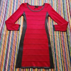 Ultra Flirt Red and Gray Long Sleeve Dress